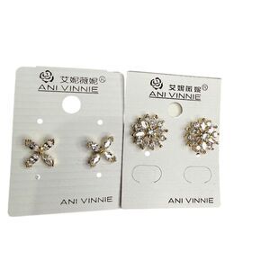 2 pair lot gold plated Floral flower CZ Stud Earrings Set Elegant bundle gift